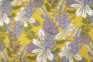 Wiskoza kwiaty i liście na musztardowym