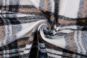 Dzianina gruba w kratę ecru z beżem