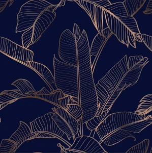 Satyna premium miedziane liście bananowca na granatowym tle