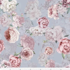 Szyfon ala jedwab piwonie na błękitnym tle