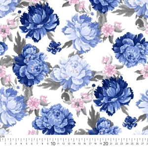 Szyfon ala jedwab piwonie szafiry i błękity