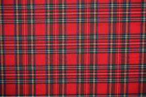 Tkanina w kratę czerwona( zieleń butelkowa żółty biały niebieski)