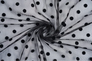 Tiul miękki welurowe grochy 9mm czarny