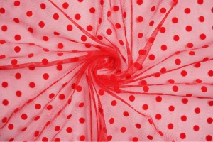 Tiul miękki welurowe grochy 9mm czerwony