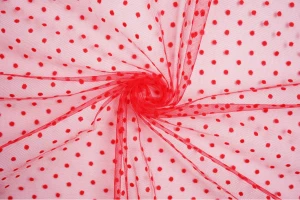 Tiul miękki welurowe groszki 4mm czerwone