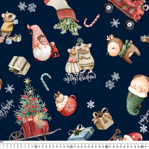 Oxford wzór świąteczne symbole vintage na granacie