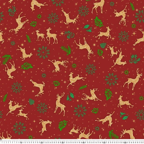 2301739 - renifery zlote - 690x690mm - J45 - Materialy i tkaniny - Stretch wzór złote renifery na czerwonym tle.jpg