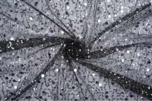 Tiul cekiny z koralikami czarny i srebrne cekiny