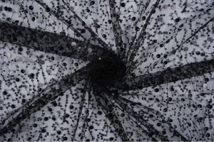 Tiul cekiny z koralikami czarny i czarne cekiny