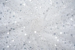 Tiul cekiny z koralikami biały