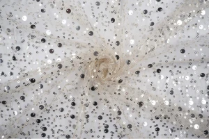 Tiul cekiny z koralikami szampański