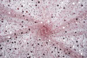 Tiul cekiny z koralikami pudrowy róż