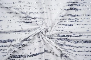 Dzianina jersey biały cieniowane pasy czarny i srebrny