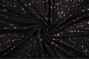 Dzianina jersey czarny nakrapiane złotem