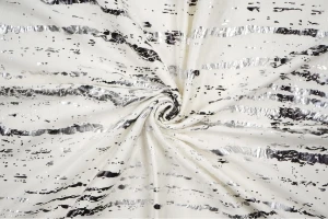 Dzianina jersey ecru cieniowane pasy czarny i srebrny