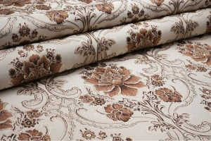 Żakard zasłonowy beż z brązem ze złotą nitką(dwustronna)