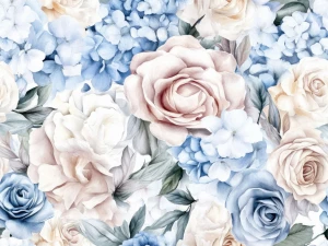 Satyna Armani ala jedwab pastelowe hortensje i róże