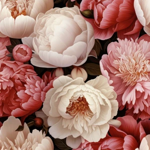 Oxford wzór piwonie kremowo różowe