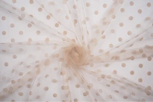 Tiul miękki welurowe grochy 14mm beżowy