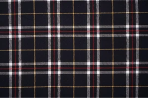 Tkanina w kratę granatowa (żółty czerwony biały)