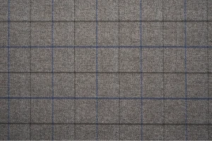 Tkanina w kratę szary melanż z niebieskim