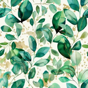  Oxford wzór liście ze złotym na jasnym beżu