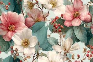  Oxford wzór kwiaty na subtelnej szałwii 