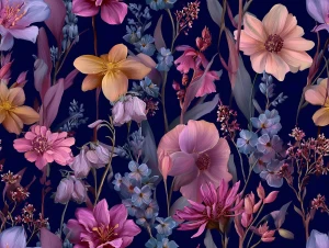  Oxford wzór magiczna łąka na fioletowym granacie