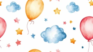  Oxford wzór baloniki chmurki gwiazdki